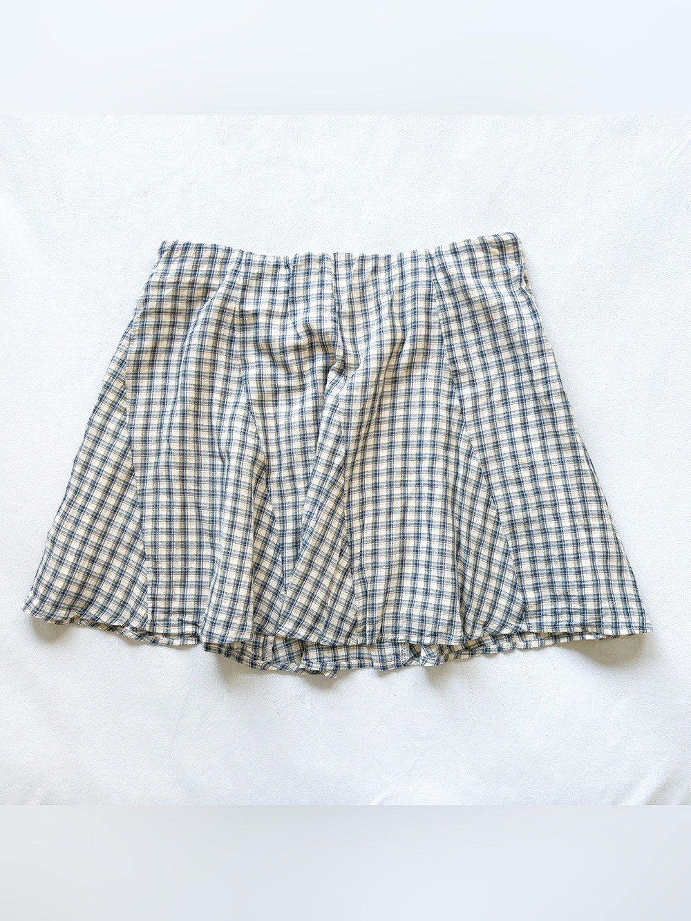 American Eagle Outfitters Blue and Cream Plaid Circle Skirt